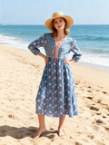 Seaside Bloom Lace-Up Midi Dress